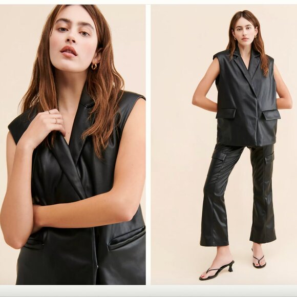 Native Youth Ian Vegan Black Leather Gilet Vest - Large - Picture 2 of 9